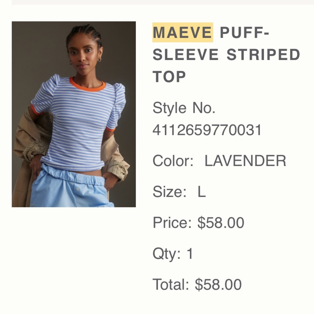Anthropologie Maeve Puff-Sleeve Striped Top